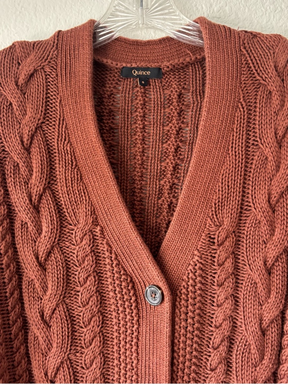 Quince Women's 100% Organic Cotton Oversized Cable Cardigan Small Redwood Brown - Picture 5 of 10